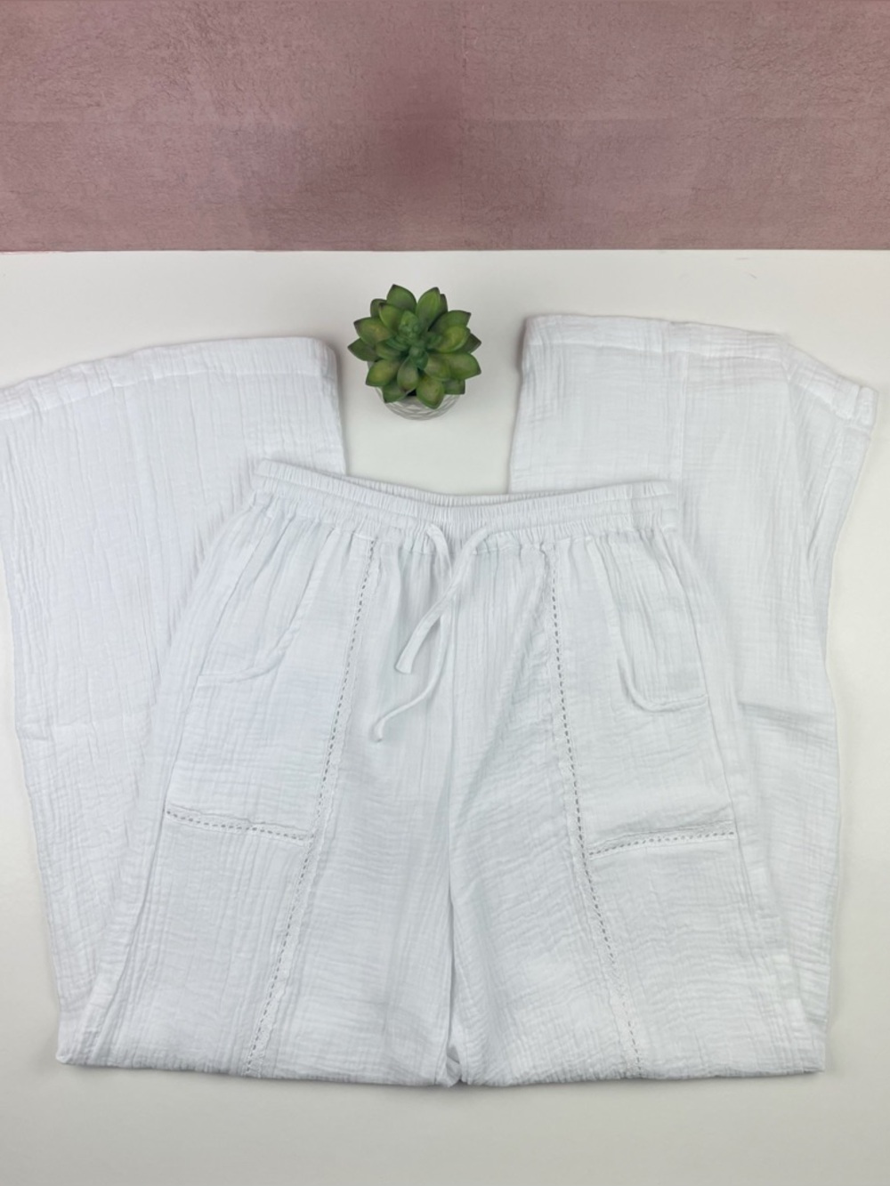 4Our Dreamers Solid White Knit Pants Summer Casual Women Large Beach